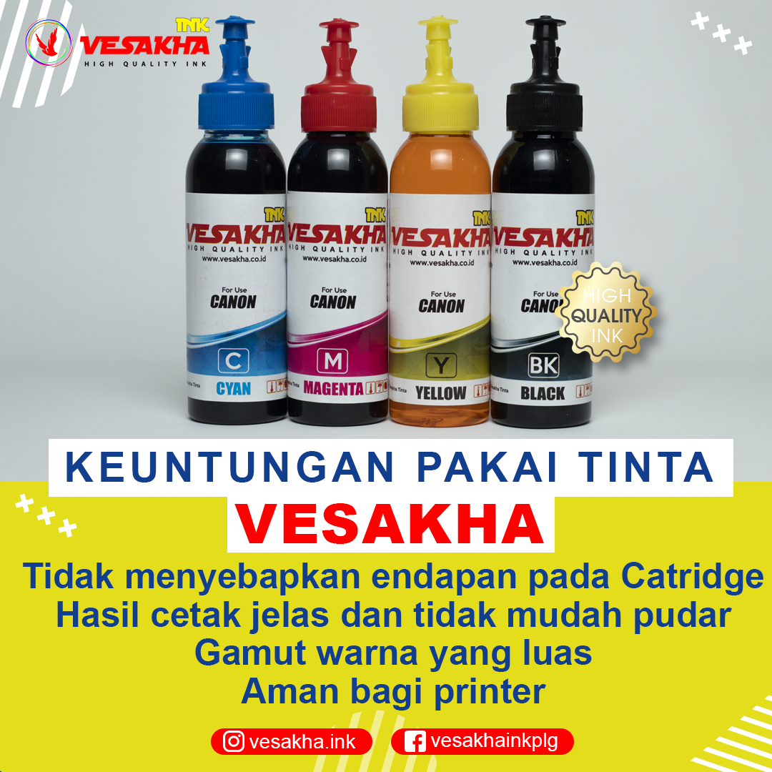 Tidak menyebabkan endapan pada catridge, hasil cetak jelas dan tidak mudah pudar, gamut warna yang luas, aman bagi printer.