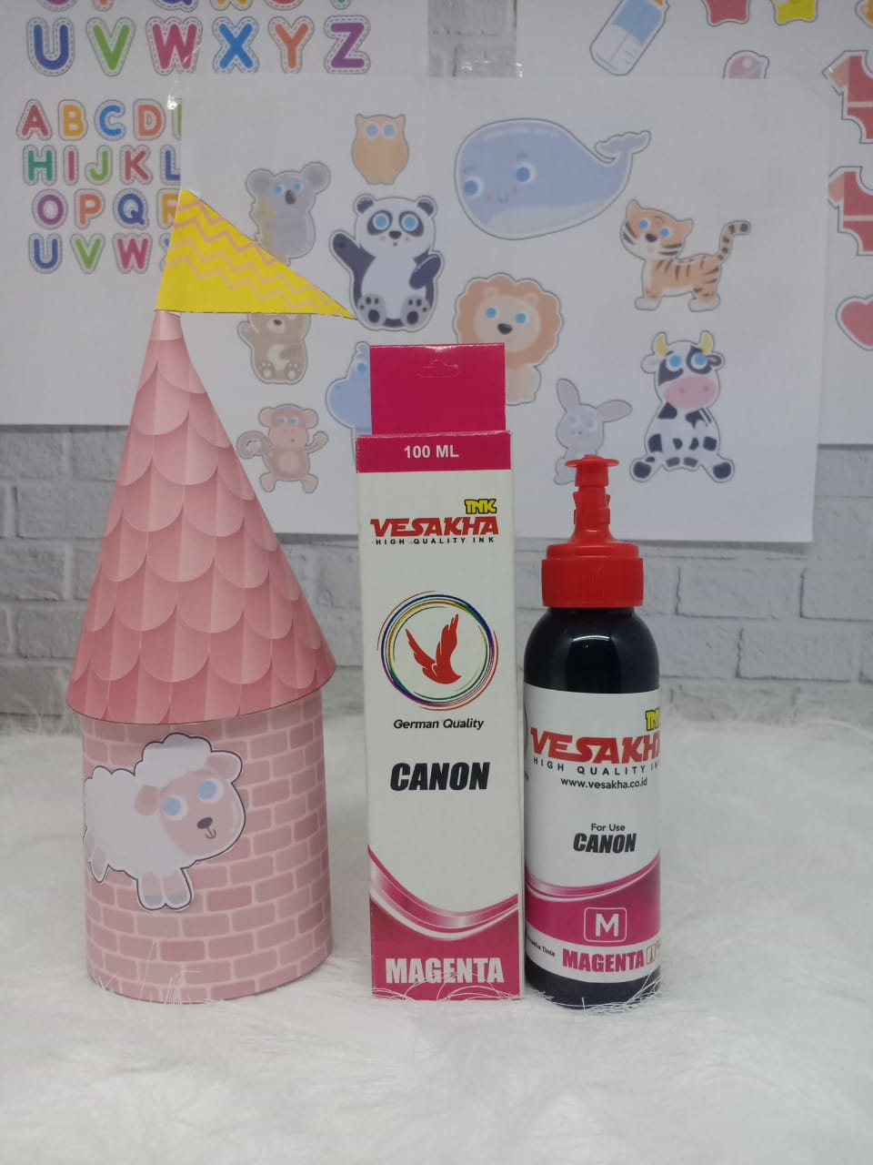 Deskripsi Vesakha Ink Canon Magenta 100 ml • Bahan liquid terbaik bebas endapan  • Gamut warna luas  • Bebas alkohol aman bagi Head printer  • Warna tidak mudah pudar