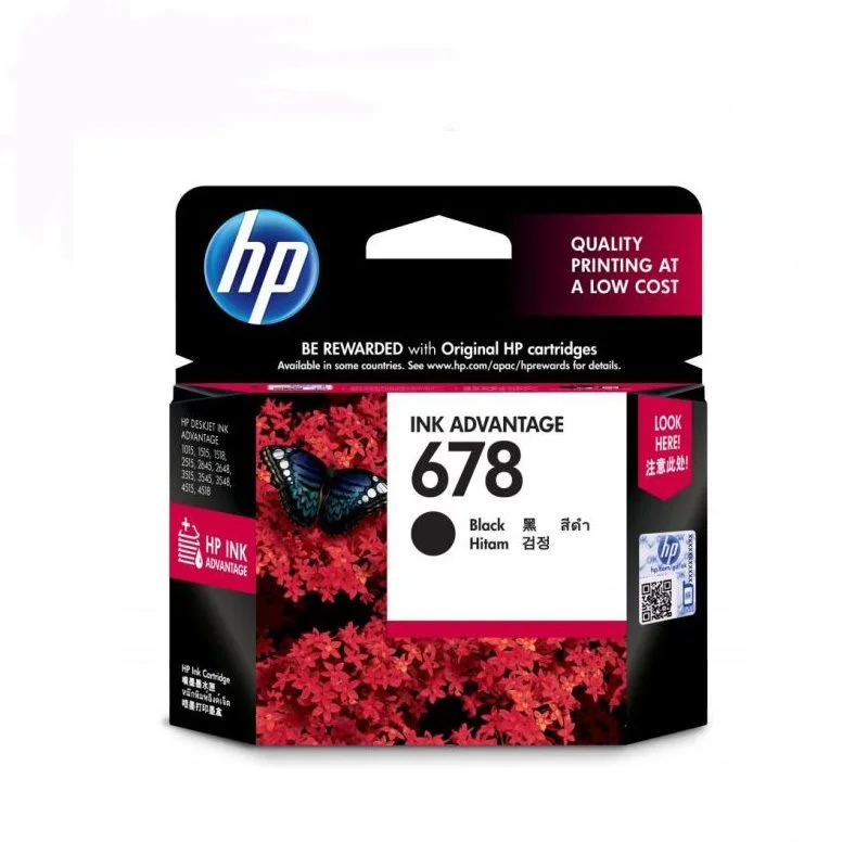 HP 678 Black Original Ink Cartridge dirancang untuk memberikan hasil cetak hitam yang tajam dan tahan lama